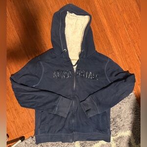 Aeropostale fur lined zip hoodie blue large beaded logo y2k